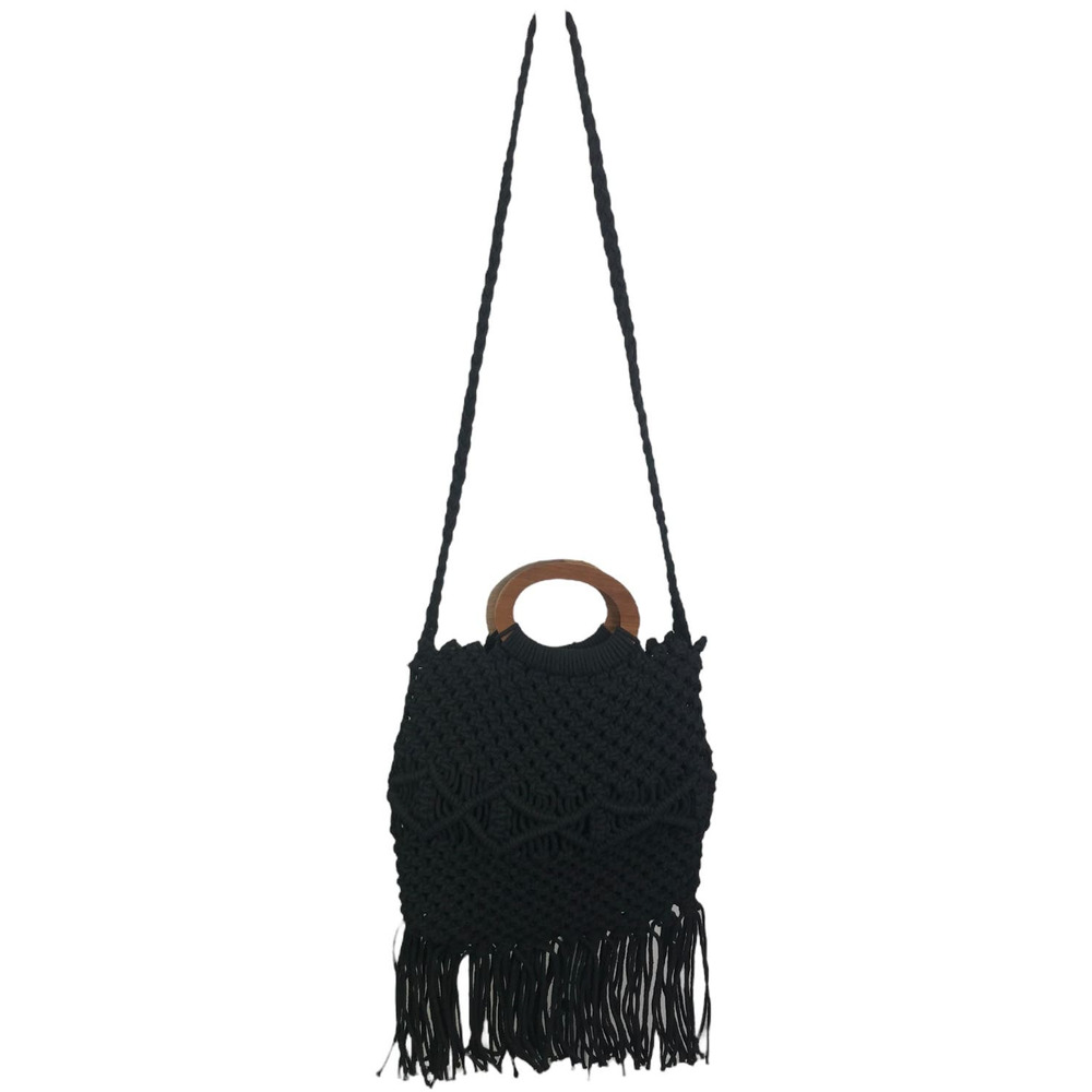 Danielle Nicole Women's Black Boho Macrame Wooden… - image 1